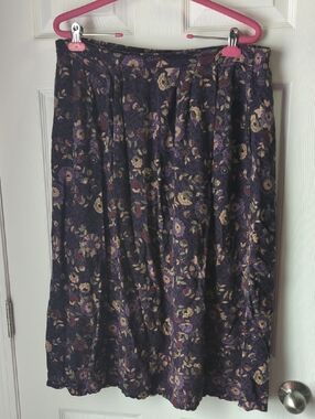 Sag Harbor Purple Floral Midi Skirt with Cream Accents